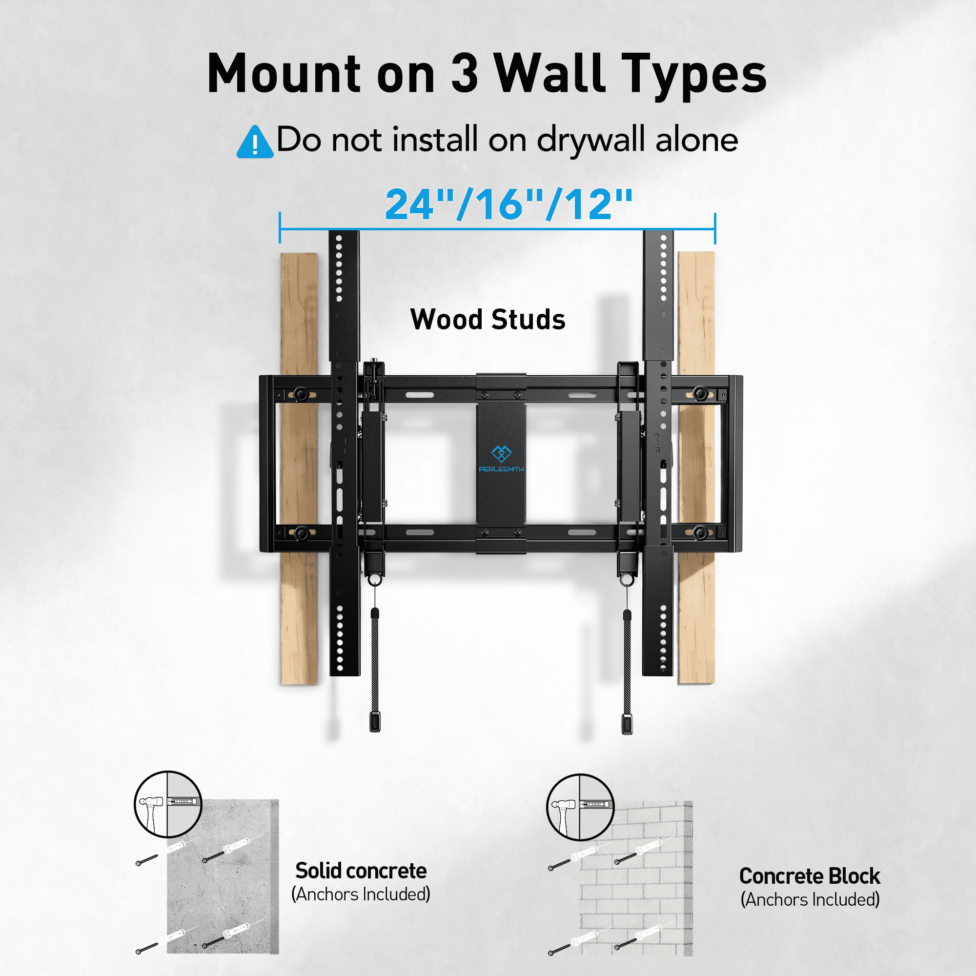 PERLESMITH Extend Tilt & Swivel, TV Wall Mount for 42-100″ TVs, Extension Leveling, Holds up to 160lbs, Fits 16"/24" on Center Stud Widths, UL Certified