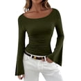 thumbnail image 2 of Long Sleeve Shirts for Women Y2k Bell Sleeve Tops Boat Neck Slim Fit Blouse Going out Tops 2026 Spring Trendy Outfits, 2 of 4
