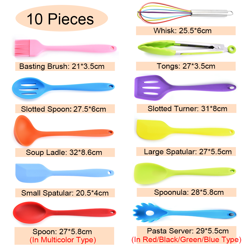 Tomshoo Silicone Kitchen Utensil Set 10 Pcs Heat Resistant Non-Stick Spoon Spatula Ladle Cooking Tools Dinnerware - image 2 of 7
