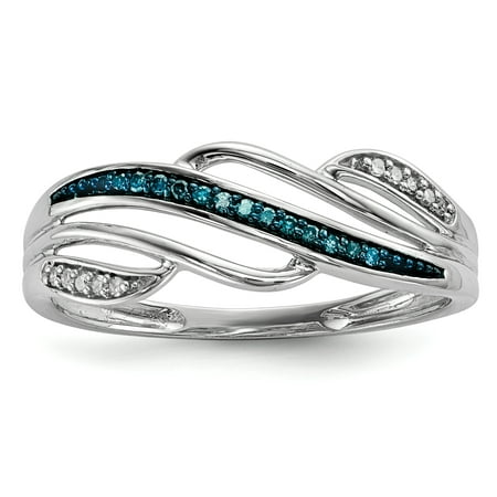 925 Sterling Silver Blue White Diamond Band Ring Size 6.00 Fine Jewelry For Women Gift (Guy And Girl Best Friend Rings)