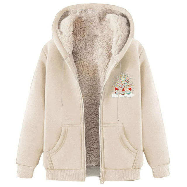 Womens Fleece Jacket, Holiday-Themed Ladies' Hooded Sweatshirt Jacket