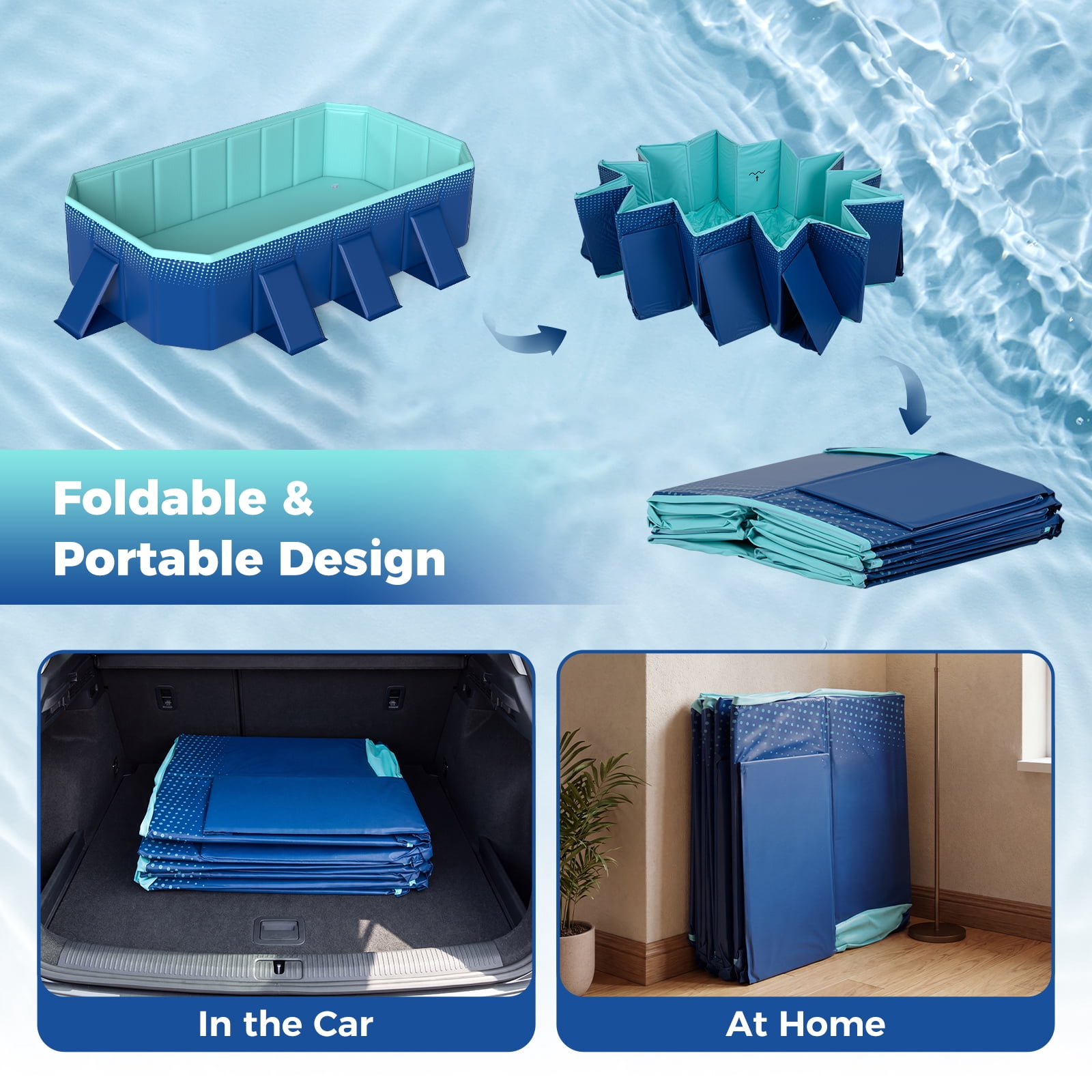 Costway Non-Inflatable Folding Kiddie Outdoor Swimming Pool,Portable Around Ground Pool Gradient + Green