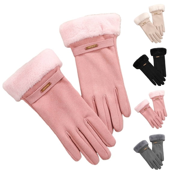 Women's Suede Fleece Lined Gloves, Touchscreen Winter Gloves for Women, Warm Windproof Waterproof Gloves for Skiing, Riding, Driving and Outdoor Winter Activities-Beige