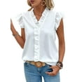 thumbnail image 3 of Women'S Blouses Dressy Boho Casual Ruffle Short Sleeve Tops Business Outfits Ladies Summer Trendy Work Shirts White M, 3 of 8