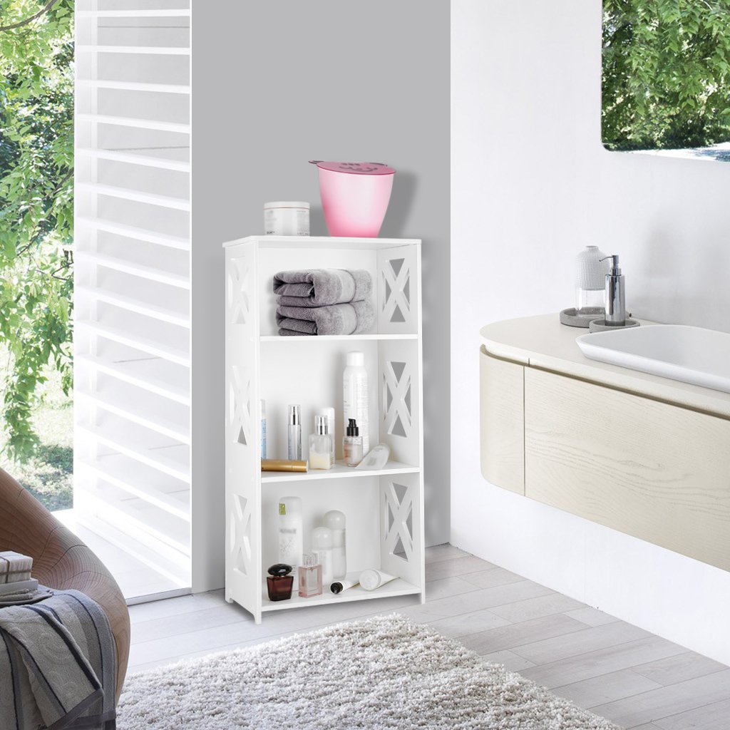 Zimtown Bookcase Display Shelf, 3Shelf Shelving Unit White Wood & Plastic Storage, White