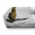 thumbnail image 3 of Wildlife Soft Flannel Fleece Throw Blanket, Sketch Leopard Dangerous Carnivore Wildcat with Shadow, Cozy Plush for Indoor and Outdoor Use, 50" x 60", Black White and Marigold, by Ambesonne, 3 of 6