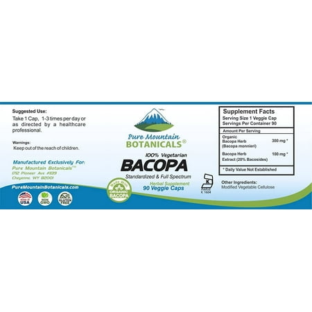 Bacopa Monnieri Capsules - 90 Vegan Caps with Organic Bacopa & Standardized Bacopa Extract