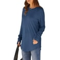thumbnail image 6 of YEJIMAN Blue Oversized Tshirts For Women, Polyester,Spandex Shirt Women Trendy, Women's Tunic Tops to Wear with Leggings Long Sleeve Thumb Hole Shirts Crew Neck Curved Hem, 6 of 7
