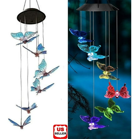 LINKPAL Solar Wind Chimes Outdoor, Color-Changing LED Hanging Lights for Garden Decoration (Butterfly)