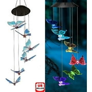 LINKPAL Solar Wind Chimes Outdoor, Color-Changing Solar Mobile Wind Chime Waterproof Solar Powered LED Hanging Lamp for Outdoor Garden Festival Decoration (Butterfly)