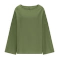 thumbnail image 5 of Otntypg Oversized Linen Shirts for Women Long Sleeve Plus Size Tops Gauze Split Side Casual Dressy Blouses Lightweight Crew Neck Loose Cotton Tunic Tops Army Green XXXL, 5 of 5