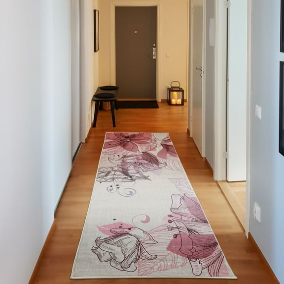Flowers Decorative Rug, Buds Leaf at the top Left Corner Season Celebrating Theme Illustration, Quality Carpet for Bedroom Dorm and Living Room, 6 Sizes, Dried Rose Mauve, by Ambesonne