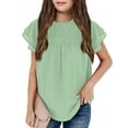 thumbnail image 2 of AOMPMSDX Toddler Girls T Shirts Ruffle Short Sleeve Round Neck Loose Blouse Summer Solid Color Casual Girl Tee Tops Green 4 Years-5 Years, 2 of 3