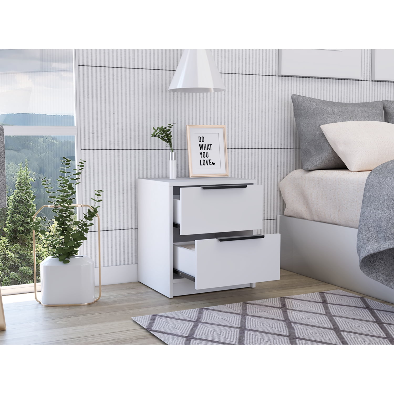 Chic 18" White Nightstand with Two Drawers Modern Bedroom Storage