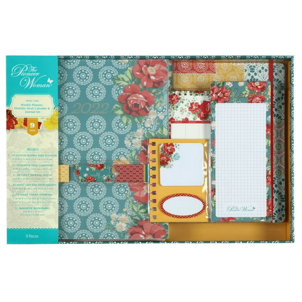 The Pioneer Woman Vintage Floral 9Piece Weekly Planner, Monthly Desk