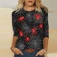 thumbnail image 2 of FDGIU Halloween Shirts for Women Fashion Women's Casual Print Round Neck 3/4 Sleeve T-shirt Blouse Spooky Season Graphic, 2 of 5