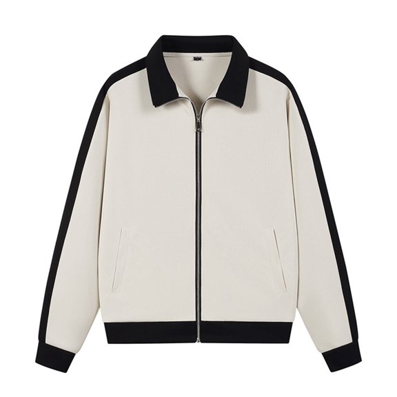 HBGVBA Men's Track Jacket, Stand Collar Full‑Zip Color Blocked Sport Coat, Contrast Stripe Ribbed Cuff Outerwear for Gym Running Daily Casual Wear