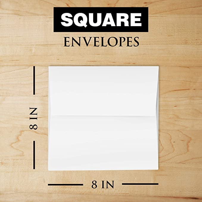8 x 8” Square White Envelopes – Perfect for Enclosing Holiday Greeting, Party and Invitation Cards | Made from Durable 70Lb White Wove Paper | 50 per Pack