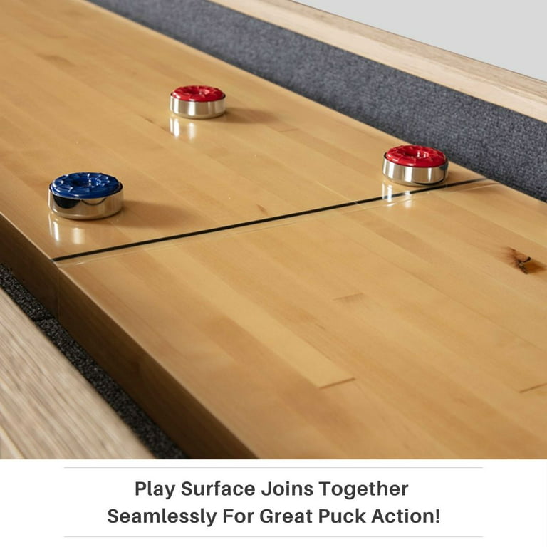 2-in-1 Solid Wood Mini Shuffleboard and Curling Tabletop Game Board Set  with 8 Rollers Great for Indoor and Outdoor Family Game