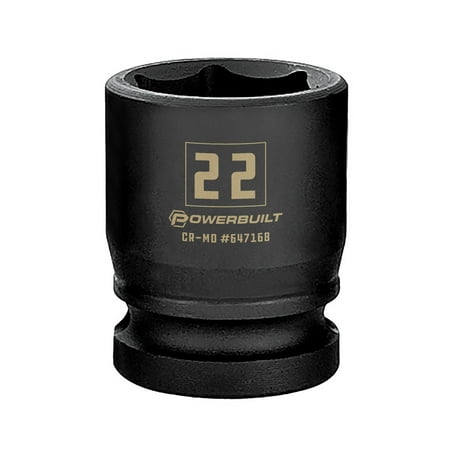 UPC: 0028907367477 | Powerbuilt 1/2 Inch Drive x 22 MM 6 Point Impact Socket – 647168