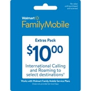 Walmart Family Mobile $10 Extras Pack Add-on  International Calling and Roaming to Select Destinations (Email Delivery)