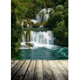 thumbnail image 1 of EREHome Polyester Fabric 5x7ft Backdrop Photography Green Mountain Trees Waterfall Wood Floor Texture Weathered Background Cascade Water Landscape Photo Backdrops Children Shoot Photo Studio Prop, 1 of 1