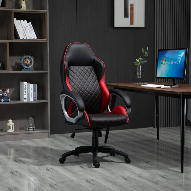 Topcobe Home Office Simili Cuir Ligne de Diamant Haut-Dos Rocker Ordinateur Chaise, Rouge