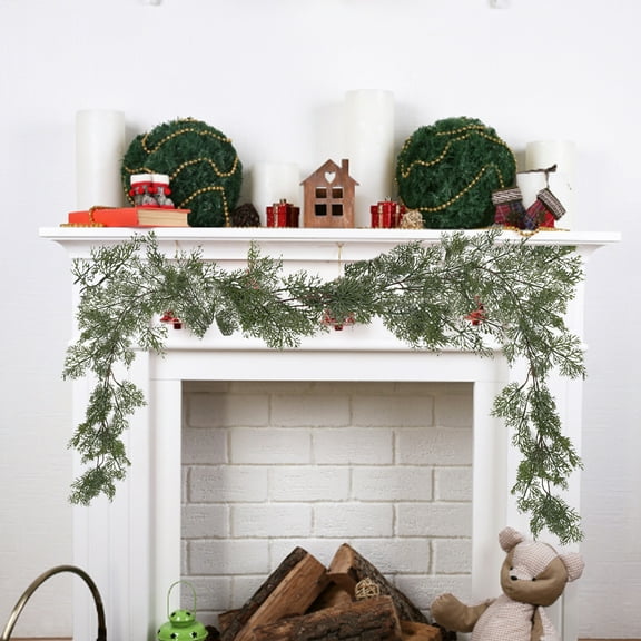 FIAOIRN Christmas Garland,6.7ft Artificial Frosted Greenery Pine Garland,White Cedar Garland for Xmas Tree, Indoor Mantle, Wall & Door Decorations,Holiday Decor