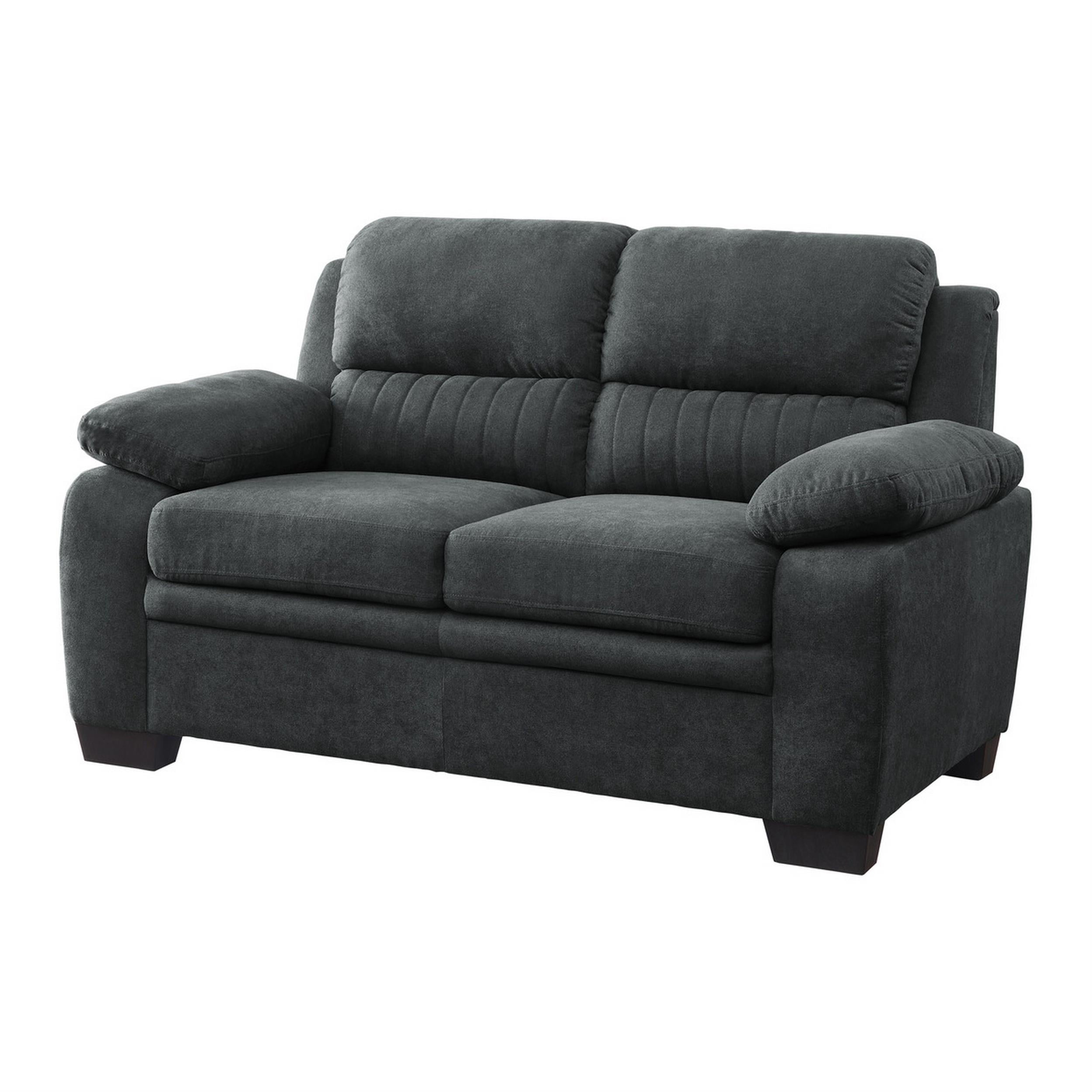 Hugh 58 Inch Loveseat- Dark Gray Polyester- Foam Cushioned- Solid Wood