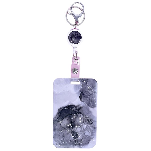 CSChome Badge Holder ID Badge Holder with Retractable Reel Exquisite Pattern Easy to Use Vertical Name Key Card Holder Case