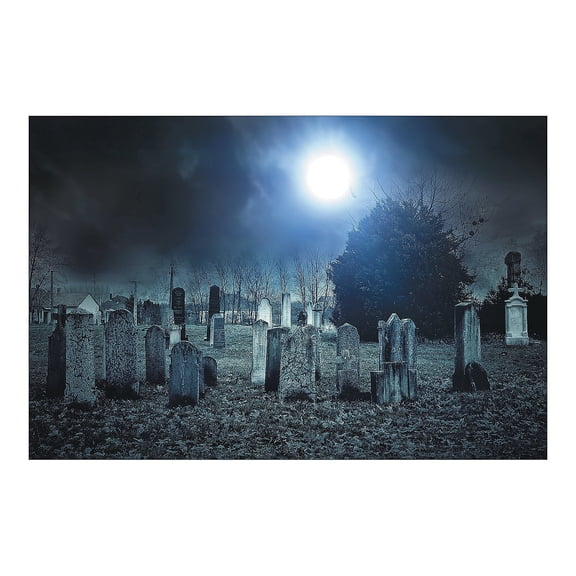 Haunted Cemetary Scene Backdrop Banner - Party Decor - 3 Pieces