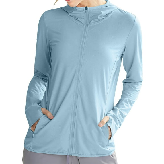 Sun Protection Hoodie for Womens Summer Front Zipper UPF 50 Long Sleeve UV Spf Tee Shirts with Pockets Rash Guard Sun-Protective Clothing Quick Dry Athletic Stretch Shirts with Thumb Holes