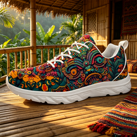 Men's Full Print Lightweight Lace-up Walking Shoes