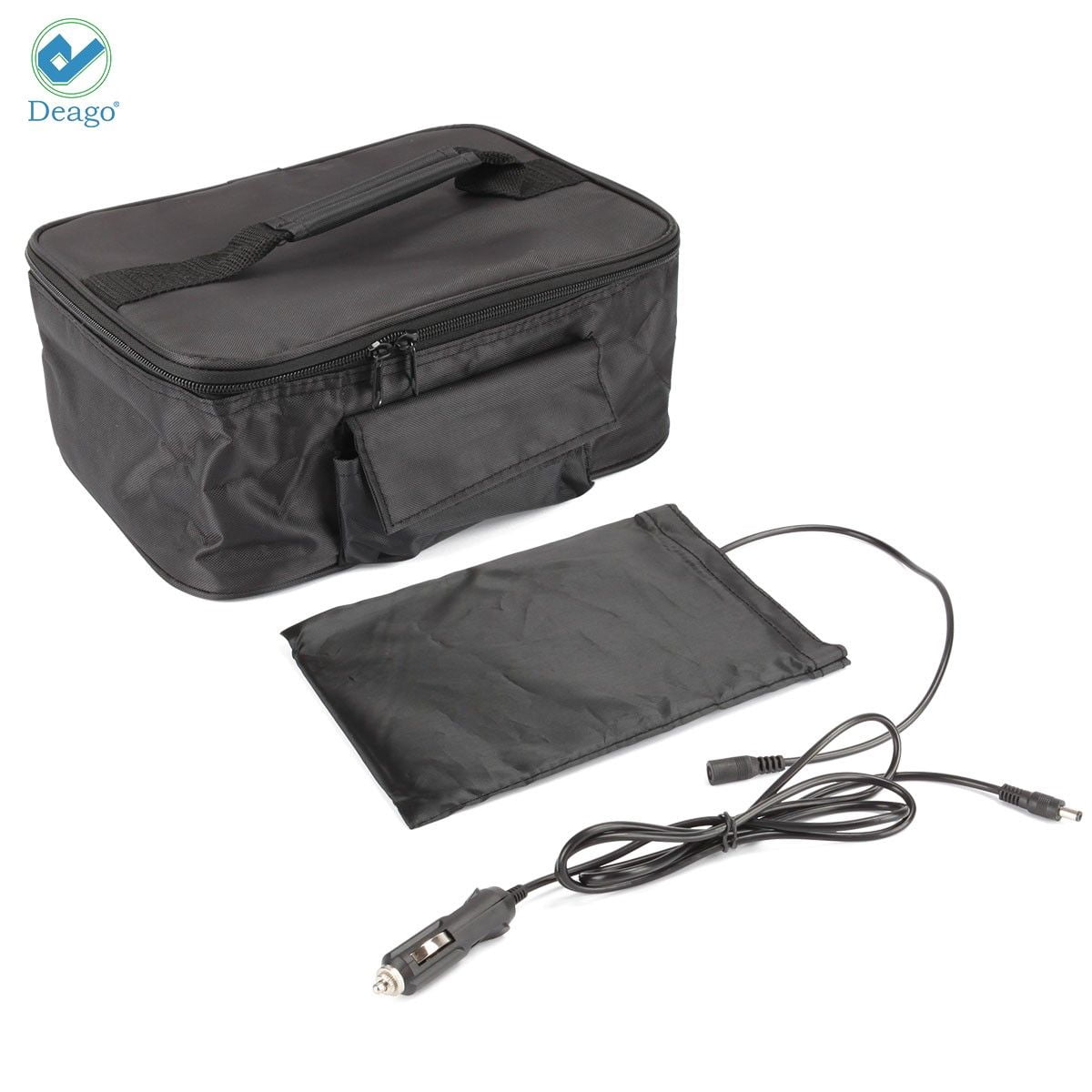 Deago 12V Portable Electric Food Warmer Heating Lunch Box Bag Mini Oven Container for Car (Black)