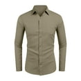 thumbnail image 4 of Knosfe Men's Casual Button Down Shirts Long Sleeve Untucked Shirts Regular Fit Linen Shirt Army Green 3XL, 4 of 5