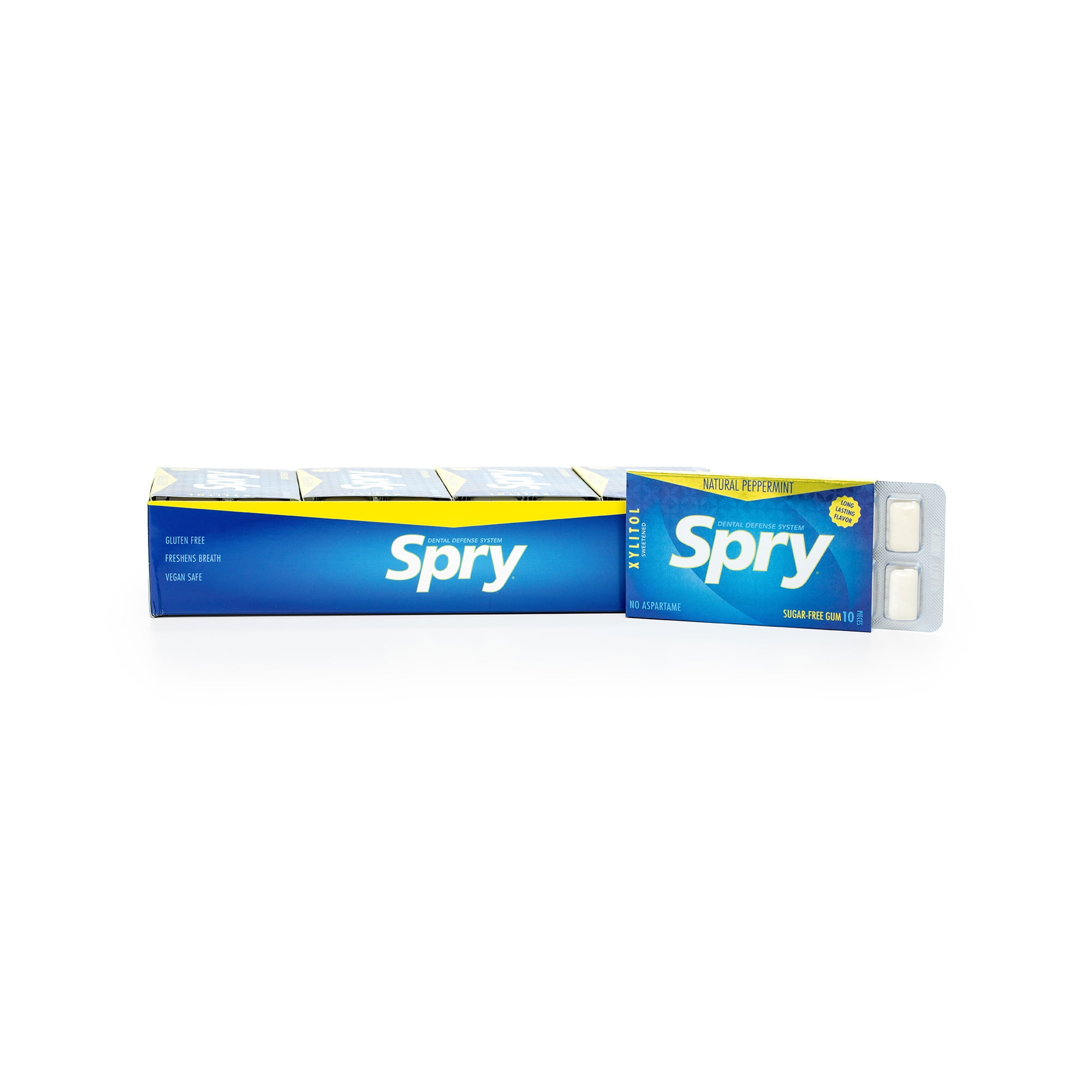 Spry Xylitol Chewing Gum, Aspartame-Free Sugar-Free Peppermint 10 Piece Blister Cards 20 pack