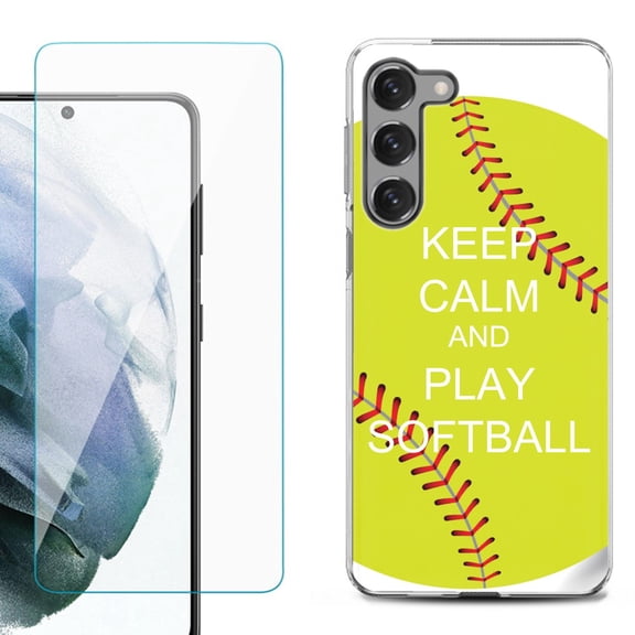 Shockproof Fashion Phone Case for Samsung Galaxy S23 5G, by OneToughShield ® - Keep Calm Softball