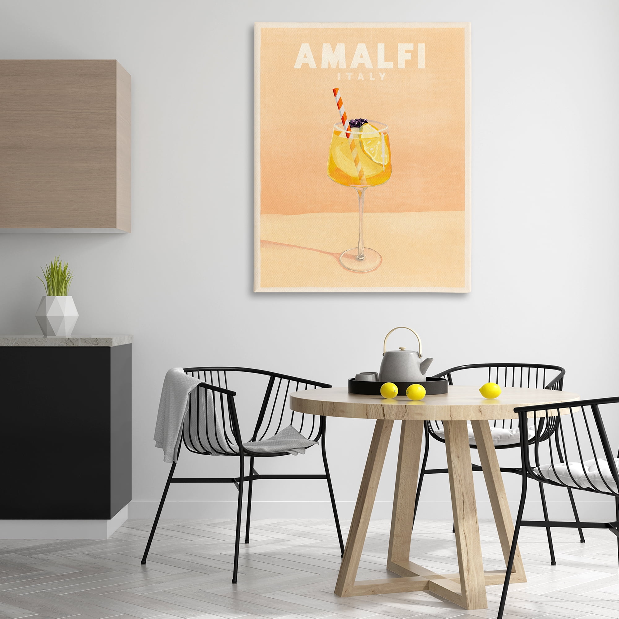 Stupell Industries Amalfi Italy with Cocktail Food & Beverage Painting Wrapped Canvas Art Print Wall Art, 36 x 48