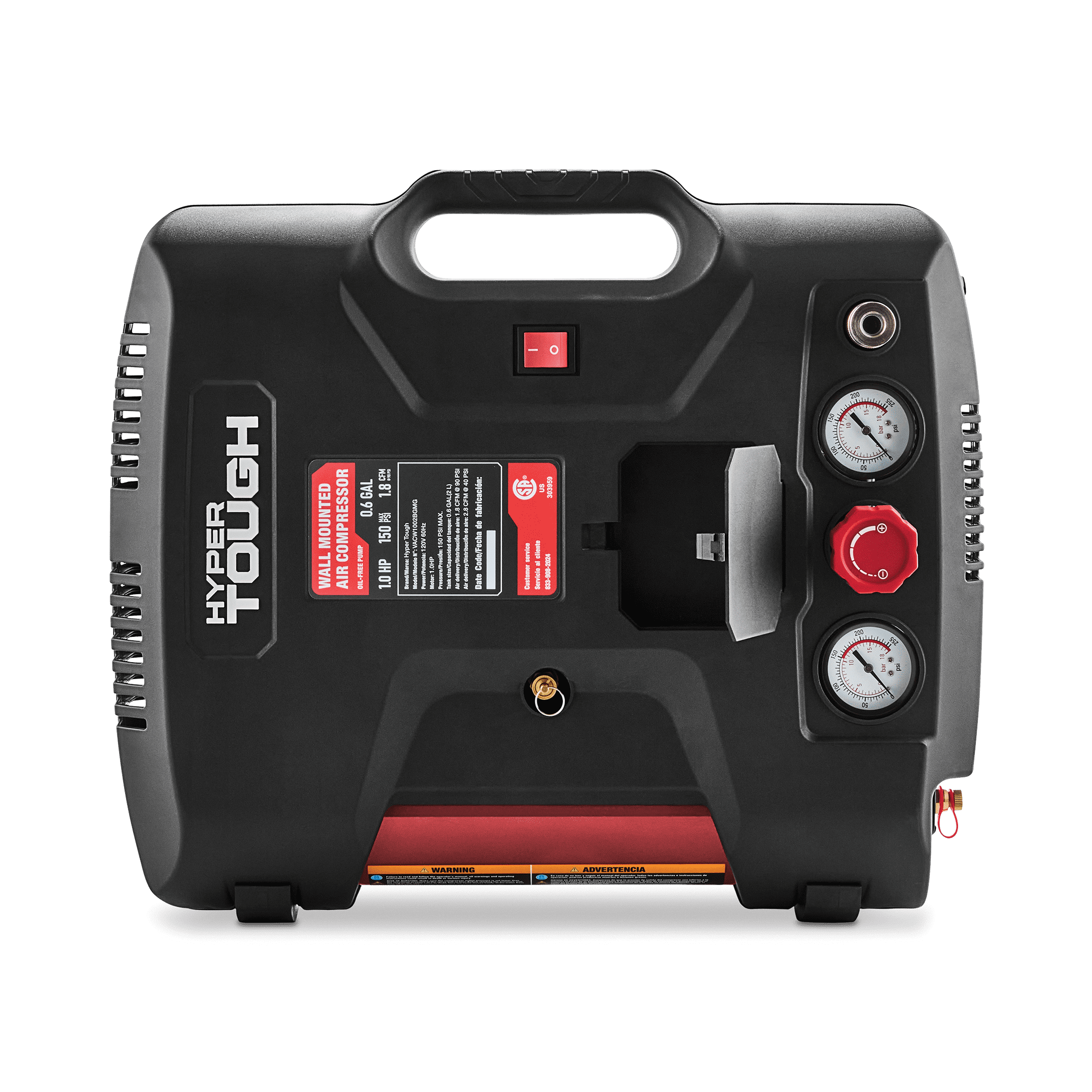 Hyper Tough 0.6-Gallon Oil Free Wall-Mount Air Compressor, 150 PSI