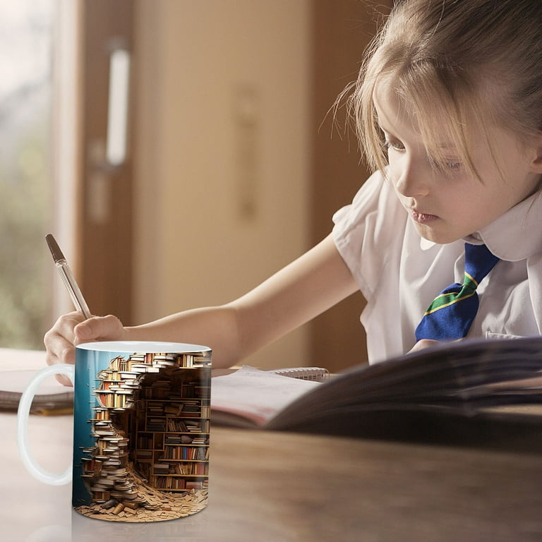 Creative 3D Bookshelves Hole In A Wall Mug Layer Mug Coffee Cup Tea Cup  Multi-Purpose Mug Gift For Readers Christmas Gifts