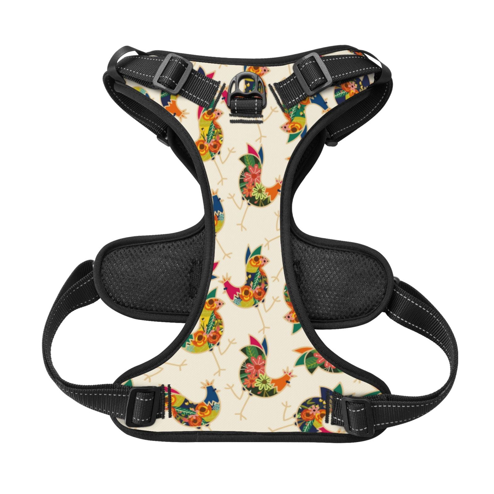 Kdxio Boho Chicken Print No Pull Dog Harness Adjustable Reflective Oxford Easy Control Medium Large Dog Harness for Training and Everyday-Small
