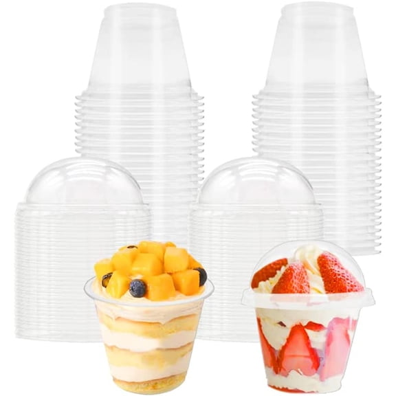 50 Pcs 6 oz Clear Plastic Cups with Dome Lids,Transparent Parfait Cup,Disposable Dessert Cups for Fruit,Ice Cream,Cupcake,Iced Cold Drinks