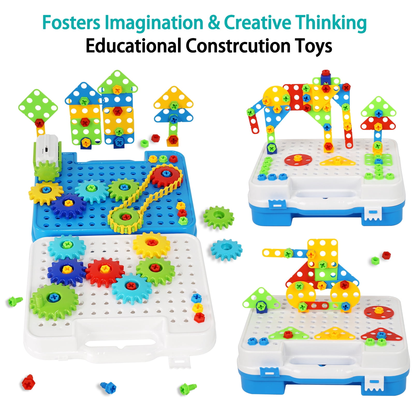 IIROMECI Gears Toys for Kids Ages 4-8, STEM Educational Construction Toys, Engineering Building Blocks Creative Learning Toy Set