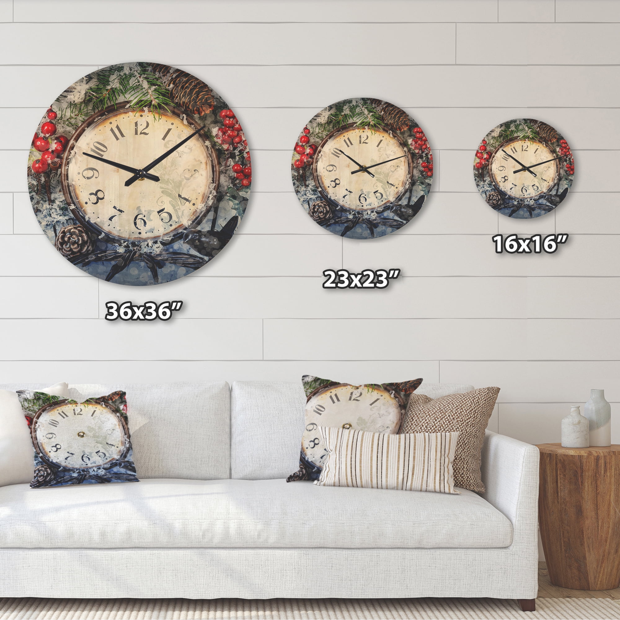 Designart 'Christmas Atmosphere Over Clock' Rustic Wood Wall Clock