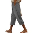 thumbnail image 2 of VV AVEORS Capris Pants For Women Cotton Linen Straight Leg Lace Up Loose Drawstring Elastic Waist Cropped Trouser Casual Summer 2026 Gray 2XL, 2 of 4