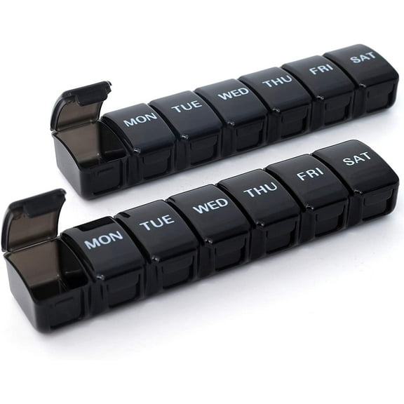 2 Packs Small Weekly Pill Organizer,Pocket Daily Pill Case Pill Box for Pills/Vitamin/Fish Oil/Supplements (Black)