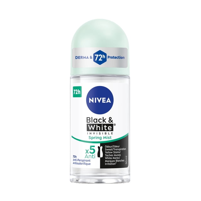 NIVEA Déodorant antisudorifique 72 h à bille Black & White Invisible, Spring Mist, 50 ml
