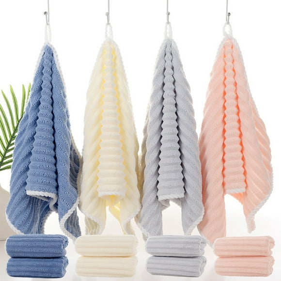 Toalla facial de forro polar de color sólido – Muy absorbente pana engrosada, gran de 13,7x29,5 pulgadas, terciopelo suave, duradero, cordón para colgar fácilmente, gris/blanco/azul/rosa