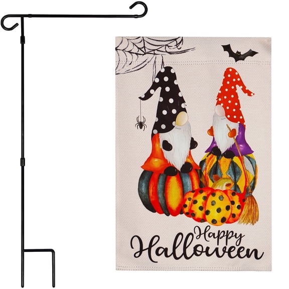 G128 Double-Sided Halloween Garden Flag 12"x18" with 36"x16" Flag Holder Stand Outdoor Porch Lawn