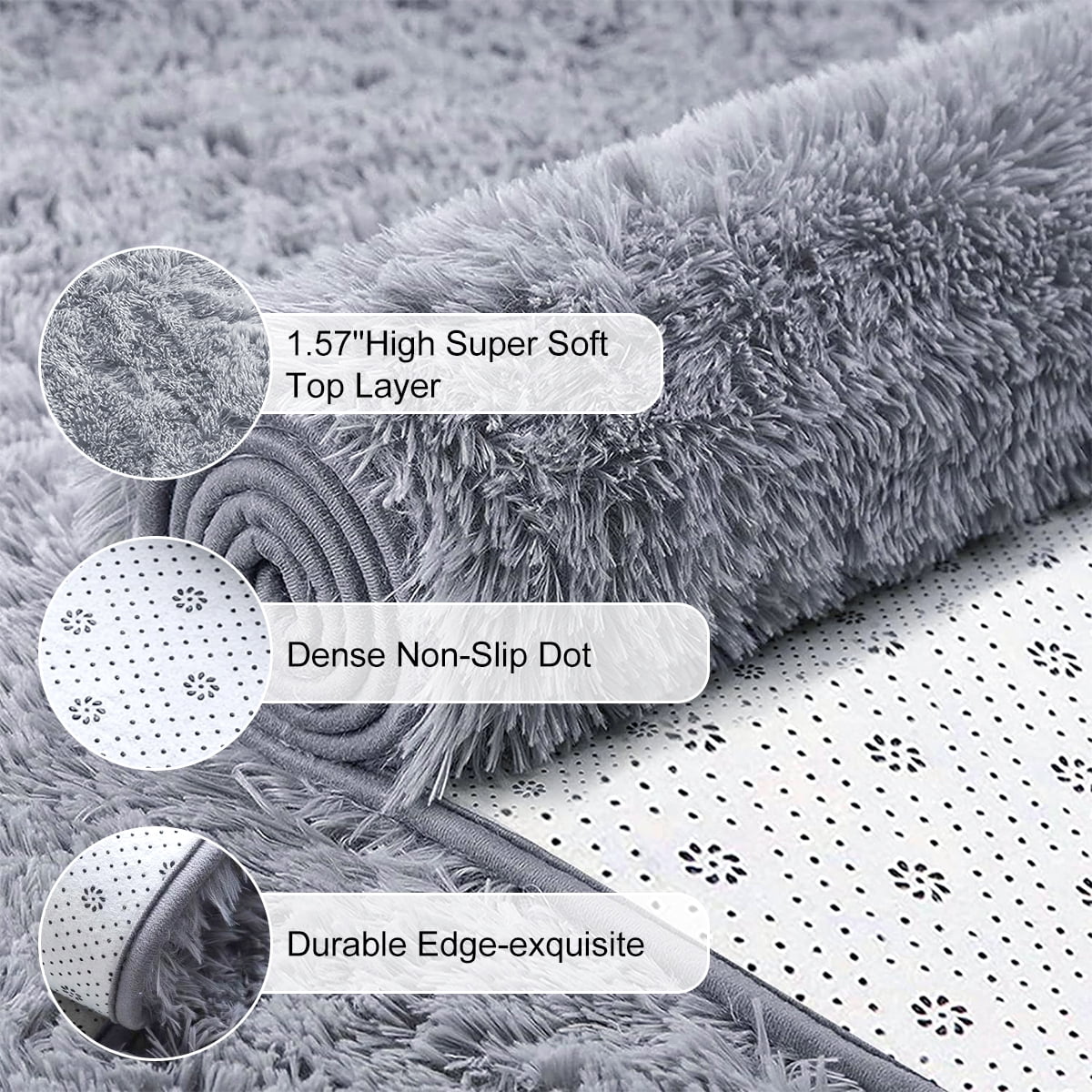 Cshidworld Area Rugs for Living Room Bedroom, 5x8 Ultra Soft Comfy Fluffy Thickened Memory-Foam Indoor Carpets, Modern Aesthetic Minimalist Carpet for Teen Adults Apartment Bedroom Home Decor, Gray